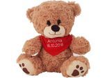 Kuscheltier HEUNEC "Bär, sitzend mit rotem Halstuch", braun (braun, rot), Plüschfiguren, KinderH:25cm, Plüsch, Kuscheltier, mit individuell bestickbarem Halstuch, H:25cm