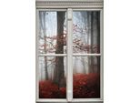 Wandsticker QUEENCE "Wald in Herbst", rot, B:40cm H:60cm T:0,1cm, Wandtattoos, Wandsticker, Wandsticker, Wandbild, selbstklebend, 3D, Fenster