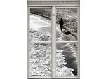Wandsticker QUEENCE "Strand", schwarz, B:40cm H:60cm T:0,1cm, Wandtattoos, Wandsticker, Wandsticker, Wandbild, selbstklebend, 3D, Fenster