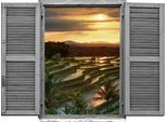 Wandtattoo QUEENCE "Sonnenuntergang", bunt, B:80cm H:60cm T:0,1cm, Wandtattoos, Wandtattoo, Wandsticker, Wandbild, selbstklebend, 3D, Fenster