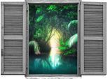 Wandtattoo QUEENCE "Tropische Palmen", grün, B:80cm H:60cm T:0,1cm, Wandtattoos, Wandtattoo, Wandsticker, Wandbild, selbstklebend, 3D, Fenster