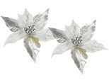Dekohänger I.GE.A. "Poinsettia auf Clip", silber, B:28cm H:14cm, Polyester, Dekohänger, Dekohänger, 2er Set 28cm Weihnachts-Christstern künstlich Weihnachtsblume gold
