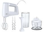 BRAUN Handmixer "MultiMix 3 HM 3135 WH - 500W, 5 Geschwindigkeiten + Turbo, Pürierstab", weiß, B:7,5cm H:16cm T:21cm, Mixer, Vertiklae Motorausrichtung für weniger Kraftaufwand, Zerkleinerer, Handmixer
