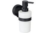 Seifenspender WENKO "Pavia", schwarz (schwarz, weiß), Kunststoff, Polypropylen, Dosierspender, Seifenspender, Befestigen ohne bohren, Füllmenge: 220 ml