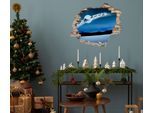 3D-Wandtattoo QUEENCE "Der Weihnachtsmann im Schlitten", blau, B:60cm H:50cm T:0,3cm, Vinyl, Wandtattoos, 3D-Wandtattoo, selbstklebender Wandsticker Weihnachten