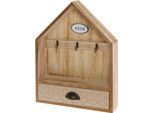 Schlüsselkasten "Sylke", braun (holzfarben), B:25cm H:6cm T:34cm, MDF, MYFLAIR MÖBEL & ACCESSOIRES, Schlüsselkästen, Schlüsselkasten, Schlüsselbrett, Haus Form, mit 3 Haken & Schublade