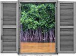 Wandtattoo QUEENCE "Bäume im See", grün, B:80cm H:60cm T:0,1cm, Wandtattoos, Wandtattoo, Wandsticker, Wandbild, selbstklebend, 3D, Fenster
