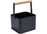 Organizer WENKO "Modell Baco", schwarz (korb : schwarz, griff : braun, gelenk : transparent), B:18cm H:25,5cm T:15,5cm, Metall, Aufbewahrungsboxen, Organizer, robuster Tragekorb, ideal zur Aufbewahrung von Ketchup und Grillsaucen
