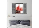 Wandtattoo QUEENCE "Piratenschiff", rot, B:80cm H:60cm T:0,1cm, Wandtattoos, Wandtattoo, Wandsticker, Wandbild, selbstklebend, 3D, Fenster