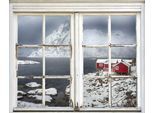 Wandsticker QUEENCE "Haus im Schnee", weiß, B:40cm H:60cm T:0,1cm, Wandtattoos, Wandsticker, Wandsticker, Wandbild, selbstklebend, 3D, Fenster