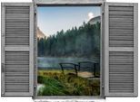 Wandtattoo QUEENCE "Wald am See", bunt, B:80cm H:60cm T:0,1cm, Wandtattoos, Wandtattoo, Wandsticker, Wandbild, selbstklebend, 3D, Fenster