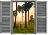 Wandtattoo QUEENCE "Lichtung im Sonnenunterg", bunt, B:80cm H:60cm T:0,1cm, Wandtattoos, Wandtattoo, Wandsticker, Wandbild, selbstklebend, 3D, Fenster