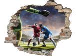 Wandtattoo QUEENCE "Fußball Zweikampf", bunt, B:60cm H:50cm T:0,1cm, Wandtattoos, Wandtattoo, Wandsticker, Wandbild, selbstklebend, 3D, Wanddurchbruch