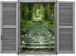 Wandtattoo QUEENCE "Waldweg II", grün, B:80cm H:60cm T:0,1cm, Wandtattoos, Wandtattoo, Wandsticker, Wandbild, selbstklebend, 3D, Fenster