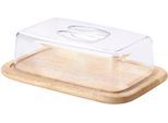 Käseglocke CONTINENTA, beige (natur, transparent), B:20,5cm H:8,5cm L:30cm, Holz, Kunststoff, Servierglocken, Käseglocke, (Holzunterteil/Kunststoffglocke)