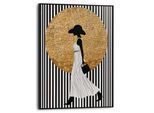 Poster REINDERS "Walking Lady", schwarz-weiß (farbe bild(er): schwarz, weiß), B:30cm H:40cm T:1,6cm, Bilder, Poster, Wohnzimmer - Dame - Streife - Schwarz-Weiß - MDF - Gold - 30x40 cm