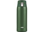 Thermobecher EMSA "Travel Mug", grün, H:19,6cm Ø:6,6cm, Edelstahl, Kunststoff, Trinkgefäße, Thermobecher, 0,4L, leicht, Edelstahl, Klappverschluss, 100% dicht, 8h heiß/16h kalt