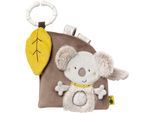 Greifspielzeug FEHN "Australia, Stoffbuch", grau (grau, gelb), Greifspielzeug, BabyB:14cm H:15cm, Greifspielzeug, mit Ring zur Befestigung an Kinderwagen, Babyschale oder Bett, B:14cm H:15cm