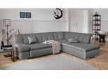 Ecksofa DOMO COLLECTION "MONA 271x213 cm, modern und komfortabel", grau (steel), B:271cm H:80cm T:213cm, Struktur fein 100% Polyester;Chenilleoptik 100% Polyester, Sofas, Ecksofa, whlw. mit Bett- und Armlehnfunktion, L-Form
