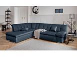 Ecksofa DOMO COLLECTION "MONA 271x213 cm, modern und komfortabel", blau (dunkelblau), B:271cm H:80cm T:213cm, Struktur fein 100% Polyester;Chenilleoptik 100% Polyester, Sofas, Ecksofa, whlw. mit Bett- und Armlehnfunktion, L-Form