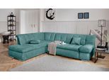 Ecksofa DOMO COLLECTION "MONA 271x213 cm, modern und komfortabel", blau (petrol), B:271cm H:80cm T:213cm, Struktur fein 100% Polyester;Chenilleoptik 100% Polyester, Sofas, Ecksofa, whlw. mit Bett- und Armlehnfunktion, L-Form