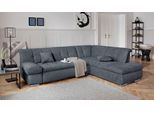 Ecksofa DOMO COLLECTION "MONA 271x213 cm, modern und komfortabel", grau, B:271cm H:80cm T:213cm, Struktur fein 100% Polyester;Chenilleoptik 100% Polyester, Sofas, Ecksofa, whlw. mit Bett- und Armlehnfunktion, L-Form