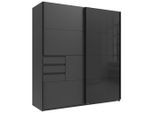 Boxxx Schwebetürenschrank, Graphit, Schwarz, Glas, Holzwerkstoff, 4 Fächer, 3 Schublade(n) Schubladen, 180x198x65 cm, BQ - Bündnis für Qualität, Made in Germany, DIN EN ISO 9001, umfangreiches Zubehör erhältlich, in verschiedenen Größen erhältlich, Schlafzimmer, Kleiderschränke, Kleiderschränke 2-türig