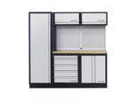Kraftwerk 3-Element-Schrankwand mit Vierkantlochwand und Multiplex-Arbeitsplatte (Länge:2000 mm, Höhe:2000 mm, Tiefe:600 mm) für Werkzeugaufbewahrung KW2000, 3964A)