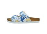 Pantolette DOGO "Stella Pantolette Daisy Stripes Damen Sandalen", Damen, Gr. 40, Normalschaft, blau, Lederimitat, Schuhe Schlappen Pantolette, Handgefertigt