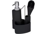 Spülmittelspender WENKO "Modell Empire", grau (schwarz, edelstahlfarben), B:11cm H:19cm L:12,5cm, Edelstahl, Kunststoff, Dosierspender, Spülmittelspender, Spül-Set mit Spülmittelspender, Spülbürste und Handtuchhalter, Keramik
