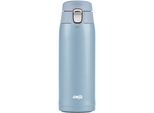 Thermobecher EMSA "Travel Mug", blau (hellblau), H:19,6cm Ø:6,6cm, Edelstahl, Kunststoff, Trinkgefäße, Thermobecher, 0,4L, leicht, Edelstahl, Klappverschluss, 100% dicht, 8h heiß/16h kalt