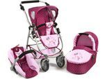 Kombi-Puppenwagen CHIC2000 "Emotion All In 3in1, Brombeere", schwarz (brombeere), Puppenwagen, KinderB:67cm H:77cm T:72cm, Kunststoff, Metall, Stoff, Kombi-Puppenwagen, inkl. Babywanne, Babyschale und Sportwagenaufsatz, B:67cm H:77cm T:72cm