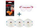 3M Schutzausrüstungs-Set, 1 x Schutzbrille 4700, EN 166:2001, 4 Paar Gehörschutzstöpsel 1100, SNR 35 dB + 3 x Atemschutzmaske Cool Flow™ 8822, FFP2