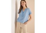 Kurzarmbluse CECIL, Damen, Gr. XL (44), light blau wash, Stoff, 100% Viskose, unifarben, klassisch normal, Rundhals, Aufschlag, Blusen, in Denim-Optik