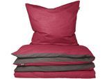 Wendebettwäsche SCHIESSER "Doubleface aus weicher Baumwolle mit edlem Melangeeffekt", rot (rot, dunkelgrau), B/L: 155cm x 220cm, 1 Stk., 1 Stk., Renforcé, B/L: 80cm x 80cm, 2 Stk., Renforcé, Obermaterial: 100% Baumwolle, Bettwäsche, Wendebettwäsche, ab Größe 135x200 cm erhältlich, Made in Green
