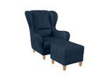 Supellex Sofia Ohrensessel mit Hocker Design Kunstleder Milano Blau?