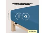 Spannbettlaken SCHLAFGUT "EASY JERSEY Bettlaken, 150 g/m², 100% Baumwolle, Spannbetttuch", blau (blau mid), L:200cm, Jersey, Obermaterial: 100% Baumwolle, Bettlaken, Spannbettlaken, Spannbettlaken bis 22 cm Höhe, bügelfrei, pflegeleicht, perfekter Sitz