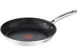 Bratpfanne TEFAL "Duetto+, langlebige Antihaftversiegelung, Thermo-Signal", schwarz (schwarz, edelstahl), B:29,4cm H:5cm L:48,4cm Ø:28cm, Pfannen, Bratpfanne, Premium Edelstahl, Induktionspfanne, für alle Herdarten geeignet