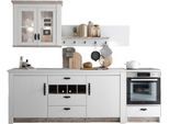 Küchenzeile HOME AFFAIRE "Florenz, Küche in Pinie Weiß, mit Herdumbau, ohne E-Geräte", weiß (küche: weiß, front: pinie weiß, korpus: pinie weiß, arbeitsplatte: pinie weiß), B:264cm H:200cm T:60cm, Komplettküchen-Sets, Küchenzeile, Breite 264 cm, mit verschnörkelten Metallgriffen, Arbeitshöhe 92 cm