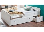 Stauraumbett ARTHUR BERNDT "Rosanna, Jugendbett mit viel Stauraum, 2 Breiten (90cm + 120cm)", weiß, B:127cm H:70cm L:204cm, Betten, Stauraumbett, mit Melamin-Oberfläche, 3 Schubkästen auf Rollen, MADE IN GERMANY