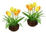 Kunstblume I.GE.A. "Gesteck Tulpe im Weidenest 2er Set 20cm", gelb, orange, B:9cm H:20cm T:9cm, Polyester, Kunstpflanzen, Kunstblume, Kunstblume Blumen Frühjahrsdeko Osterdeko Seidenblume Zimmerpflanze