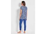 Hausanzug GOLDNER "Moderner Strandanzug mit Druck", Damen, Gr. 40, blau (royalblau, gemustert), Obermaterial: 95% Viskose CV. 5% Elasthan EL., figurumspielend, Homewear-Sets Hausanzug, Raffung am Bein