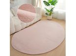 Hochflor-Teppich BRUNO BANANI "Rabbit 2 Bean, Kunstfell Teppich, Modern, besondere Form" Gr. 71, rosa, B:160cm H:25mm L:240cm, Kunstfaser, Teppiche, Kaninchenfell-Haptik, Microfaser, Wohnzimmer, Schlafzimmer, Esszimmer