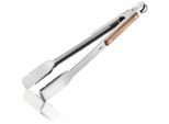 Grillzange GEFU "SERINO", silberfarben, braun, B:4cm H:4,3cm L:42,5cm, Edelstahl, Holz, Küchenzangen, Verrieglungsmechanismus mit integrierter Öse zum Aufhängen