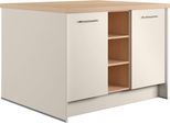 Kücheninsel IMPULS KÜCHEN "Kopenhagen, flexibel stellbar, Schubkästen mit Soft-Close", küche: weiß, front: magnolienweiß, korpus: magnolienweiß, arbeitsplatte: eiche, nachbildung summerfield, B:123,2cm H:91,8cm T:120cm, Komplettküchen-Sets, vormontiert, mit Stauraum auf beiden Seiten, Breite 123 cm