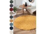 Hochflor-Teppich "My Shaggy", gold (goldgelb), H:37mm Ø:100cm, Polypropylen (PP), MYFLAIR MÖBEL & ACCESSOIRES, Teppiche, Shaggy, Uni Farben, leicht glänzend, Microfaser, extra flauschig