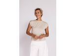 Kurzarmshirt ZHRILL "WERA T-Shirt RH", Damen, Gr. L, sand, Single Jersey, Obermaterial: 57% Viskose, 24% Polyester, 13% metallisierte Faser (LUREX), 6% Elasthan, unifarben, normal hüftbedeckend, Rundhals, abgesteppte Kante, Shirts, normale Passform, Kurzarm, mit metallischen Details