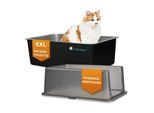 Lucky-Kitty Katzentoilette XXL (Edelstahl Schwarz) + Haube (Schwarz transparent)