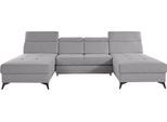 Wohnlandschaft HOME AFFAIRE "Cardiz U-Form", grau, B:296cm H:83cm T:173cm, Webstoff (100% Polyester);Luxus-Microfaser Paris (90% Polyester/10% Polyamid);Struktur fein (100% Polyester);Samtoptik (100% Polyester), Sofas, Wohnlandschaft, inkl.Kopfteilverstellung und Federkern wahlweise mit Bettfunktion