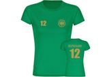 multifanshop Damen T-Shirt - Deutschland - Adler Retro Trikot 12 Gold - Druck gold metallic - Frauen